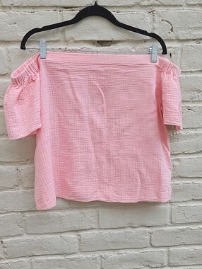 Rebecca Taylor Pink Off-Shoulder Cotton Gauze Crop Top